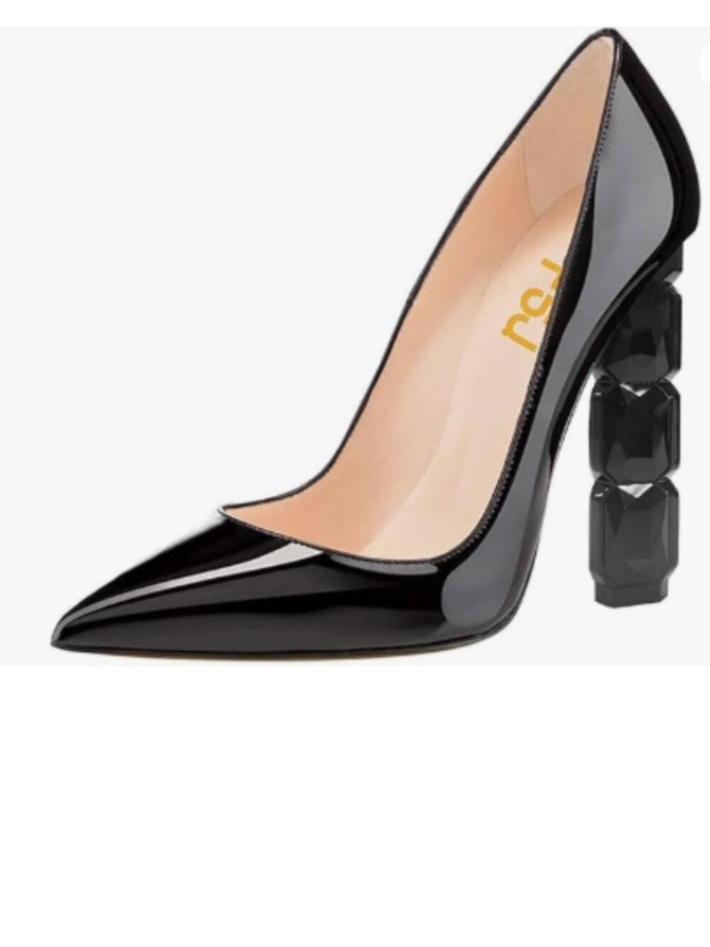 FSJ Black Jeweled High Heel Pointed Toe Slip On Sparkling Crystal Bead Heel Pump